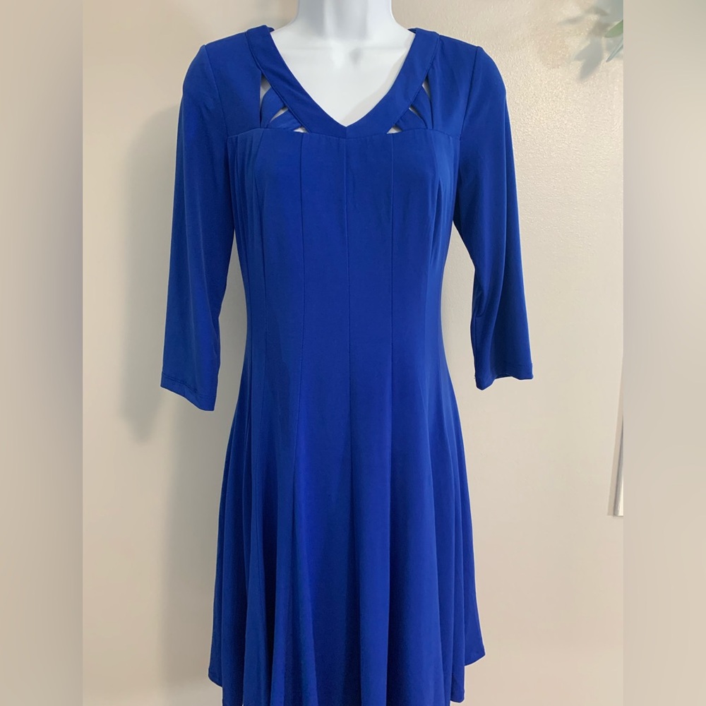 Rabbit Design Chic Royal Blue Long Sleeve Dress